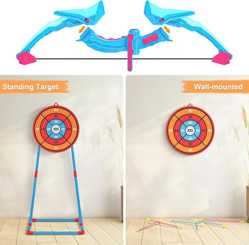 Polkoliye 2 Pack of Kids Bow & Arrow Set, Light Up Archery Toy Set with 14 Suction Cup Arrows Standing Target, Perfect Indoor Outdoor Toys Birthday Gifts Ideas for Boys Girls, Medium in Kuwait