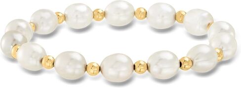 Ross-Simons 8-9mm Cultured Pearl and 14kt Yellow Gold Bead Stretch Bracelet. 8 inches in Saudi Arabia