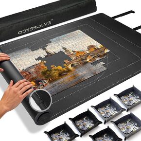 Jigsaw Puzzle Mat Roll Up for 1000 Pieces - All-in-One Puzzle Mat 39" x 24" with Built-in Tube & Straps, 6 Sorting Trays, Travel Storage Bag, Portable Effortless Puzzle Storage in Kuwait