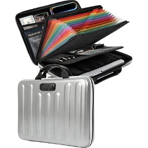 DOZAWA Fireproof Document Box, Hard Case Document Organizer with Lock, 13 Pockets Accordion File Folder with Reflective Strip, Waterproof Safe Box for Important Documents & Valuables Storage, Black in Saudi Arabia