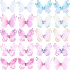 PAGOW 20pcs Mini 3D Butterflies for Crafts, Colorful Double-Layer Organza Fabric Butterflies Decorations, Cute Tiny Butterfly Hair Clips Appliques Accessories for Wedding, Party, Wall Ornament in Saudi Arabia