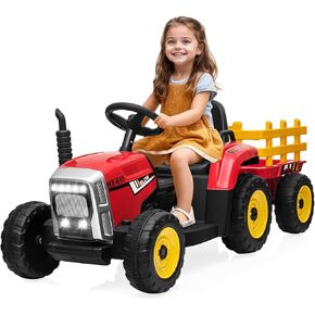 SEHOMY Kids Ride on Tractor with Trailer and 25W Dual Motors, 12V Battery Powered Electric Kids Car Vehicle Toys with Remote, 3-Gear-Shift, Music, LED Lights,USB, Power Wheels for Boys Green in Kuwait