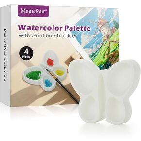 Magicfour Silicone Paint Palette, 4 Well Watercolor Mixing Tray with Paint Brush Rest for Watercolor Oil Acrylic Painting Brush, Artist Brush Holder Caddy Solution for Painting Accessories in Saudi Arabia