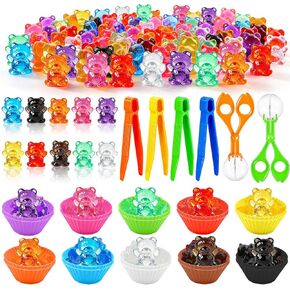 Bbiamsleep Translucent Counting Bears Set, 127 Pcs Color Sorting Bear Counters Fine Motor Skills Sensory Bin Tools Light Table Manipulatives for Sorting Counting Training in Kuwait