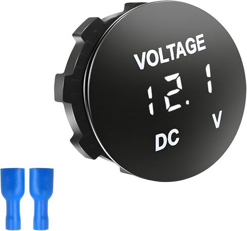 مقياس الفولتميتر DC 12V 24V، مقياس جهد السيارة المقاوم للماء، شاشة رقمية LED، جهاز اختبار فولت صغير، مؤشر مراقبة البطارية المحمول الدائري للسيارات والدراجات النارية والقوارب (أبيض) in Kuwait