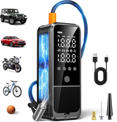 160PSI Tire Inflator Portable Air Compressor, 6000mAh Portable Tire Inflator for Car Portable Air Pump with Tire Gauge Pressure & LED Light Air Pump for Car Tires Cordless Bike Pump for Car in Kuwait