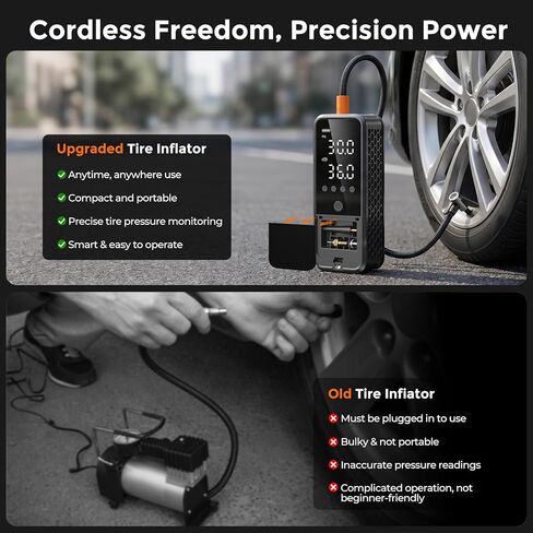 160PSI Tire Inflator Portable Air Compressor, 6000mAh Portable Tire Inflator for Car Portable Air Pump with Tire Gauge Pressure & LED Light Air Pump for Car Tires Cordless Bike Pump for Car in Kuwait