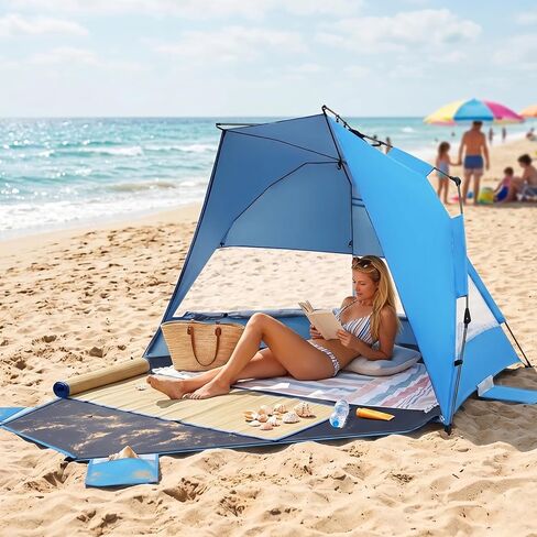 EAGLE PEAK Pop up Beach Tent, Beach Canopy Tent Sun Shade, UPF50+ UV Protection, Water and Wind Resistant, Easy Setup Cabana Beach Shade Canopy 3-4 Person Capacity, Blue in Saudi Arabia