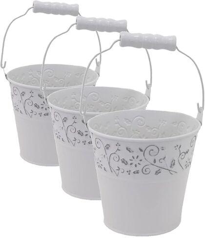 Boston International Spring & Easter Décor Metal Floral Accent Bucket/Pail with Handle, Small, White in Saudi Arabia