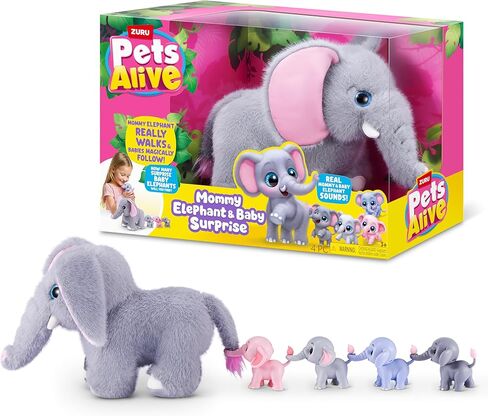 Pets Alive Mommy Elephant and Baby Surprise Interactive Robotic Walking Mommy Elephant Toy with Hidden Baby Elephants, Realistic Sounds, and Surprise Reveal Fun for Kids Ages 3+ in Kuwait