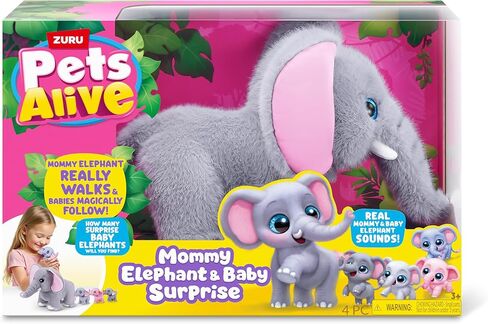 Pets Alive Mommy Elephant and Baby Surprise Interactive Robotic Walking Mommy Elephant Toy with Hidden Baby Elephants, Realistic Sounds, and Surprise Reveal Fun for Kids Ages 3+ in Kuwait