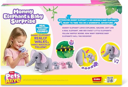 Pets Alive Mommy Elephant and Baby Surprise Interactive Robotic Walking Mommy Elephant Toy with Hidden Baby Elephants, Realistic Sounds, and Surprise Reveal Fun for Kids Ages 3+ in Kuwait