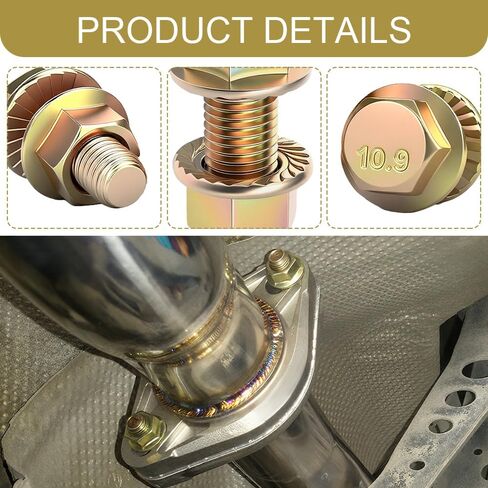 طقم مسامير مشعب العادم 10 قطع، M8 × 40 مم، صواميل لولبية ذات شفة من الفولاذ الكربوني عالي القوة، مسامير مقبس سداسية غير قابلة للانزلاق، قطع غيار عالمية التحديثية لمعظم السيارات والشاحنات وسيارات الدفع الرباعي in Kuwait