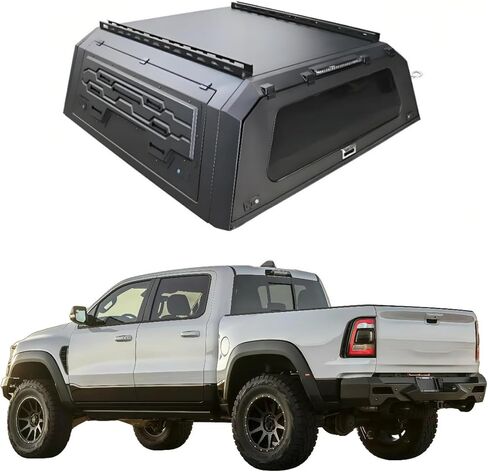 Truck Topper Compatible with Dodge Ram 1500 DT 2019–2026, Lockable Hardtop Camper Shell w/Gullwing Doors, Rear Tent & Interior Light, No-Drill Bed Cap Pickup Canopy(5.7ftWindow) in Kuwait