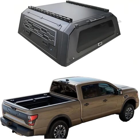 Truck Topper Compatible with Nissan Titan 2016-2024, Lockable Hardtop Camper Shell w/Gullwing Doors, Rear Tent & Interior Light, No-Drill Bed Cap Pickup Canopy(6.5ftDecor) in Kuwait