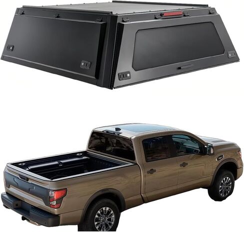 شاحنة علوية متوافقة مع Nissan Titan 2016-2024، غطاء تخييم بسقف صلب قابل للقفل مع أبواب Gullwing، خيمة خلفية وإضاءة داخلية، مظلة بيك اب بغطاء سرير بدون حفر (ديكور بطول 6.5 قدم) in Kuwait