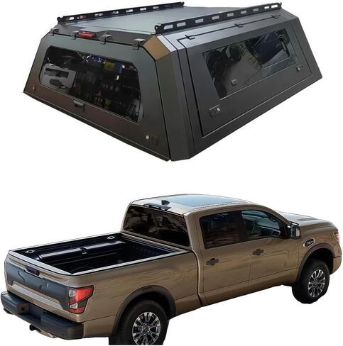 شاحنة علوية متوافقة مع Nissan Titan 2016-2024، غطاء تخييم بسقف صلب قابل للقفل مع أبواب Gullwing، خيمة خلفية وإضاءة داخلية، مظلة بيك اب بغطاء سرير بدون حفر (ديكور بطول 6.5 قدم) in Kuwait