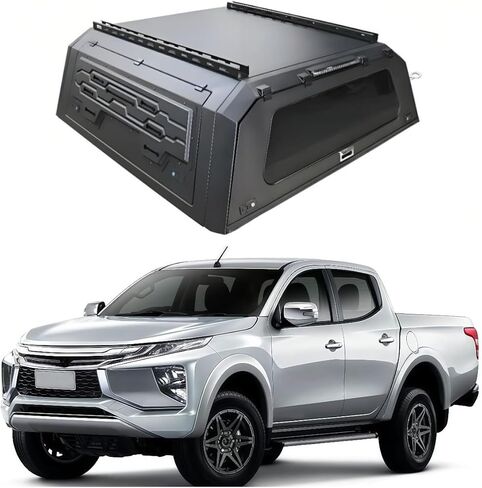 Truck Topper Compatible with Mitsubishi Triton 2015–2023, Lockable Hardtop Camper Shell w/Gullwing Doors, Rear Tent & Interior Light, No-Drill Bed Cap Pickup Canopy(5ftWindow) in Kuwait