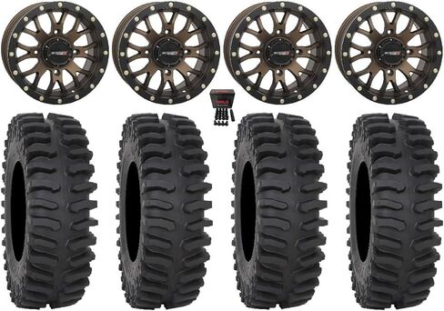 الحزمة - 9 عناصر: عجلات System 3 ST-3 البرونزية مقاس 14 بوصة وإطارات XT400 مقاس 27 بوصة [4x110 نمط الترباس 12 مم × 1.25 مجموعة العروة] in Kuwait