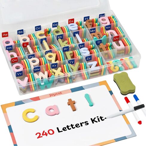 JoyCat Morandi Magnetic Letters Kit 240 Pcs with Double-Sided Magnetic Board – Foam Alphabet Letters for Classroom, Toddler Spelling & Learning Set, Preschool Educational Toy Gift in Kuwait
