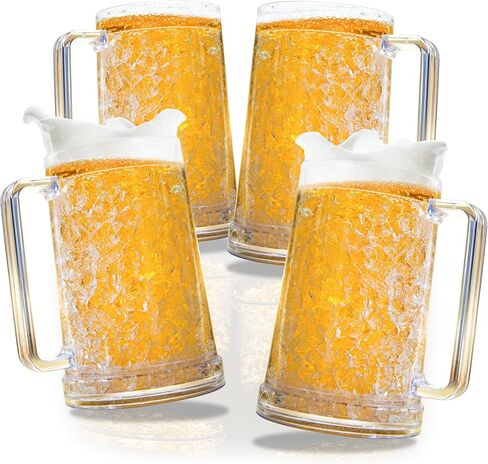 Double Walled Beer Mug For Freezer, Clear Beer Mug Frozen Cup 16 oz, Plastic Beer Mug with Handle in Saudi Arabia