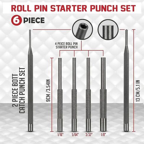 Gotical 4 -Pieces Roll Pin Punch Set and with Free Pivot Pin - Pieces Bolt Catch Install for Automotive,Jewelry Craft Punch Set - 1/16", 5/64", 3/32", 1/8" W/Roll Pin Install Tool in Saudi Arabia