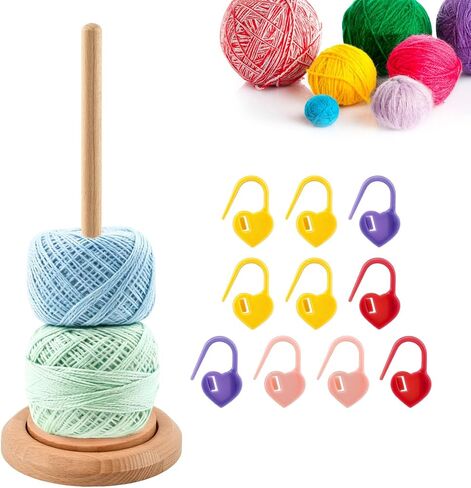 Yarn Holder for Knitting and Crocheting, Easy Install and Operate Wooden Yarn Spinner, Crochet Gift for Knitting Lovers(Size:1 Pc) in Kuwait