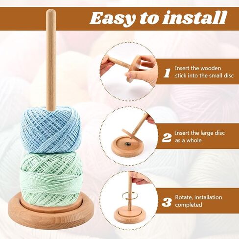 Yarn Holder for Knitting and Crocheting, Easy Install and Operate Wooden Yarn Spinner, Crochet Gift for Knitting Lovers(Size:1 Pc) in Kuwait