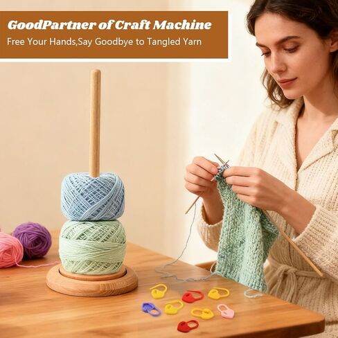 Yarn Holder for Knitting and Crocheting, Easy Install and Operate Wooden Yarn Spinner, Crochet Gift for Knitting Lovers(Size:1 Pc) in Kuwait