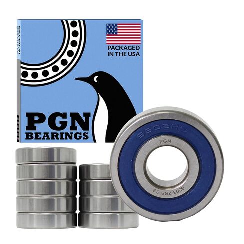 محمل PGN (10 عبوات) 6303-2RS - محمل كروي مختوم من الصلب الكروم المشحم - محامل 17x47x14 مم مع ختم مطاطي ودعم دورة في الدقيقة العالية in Kuwait