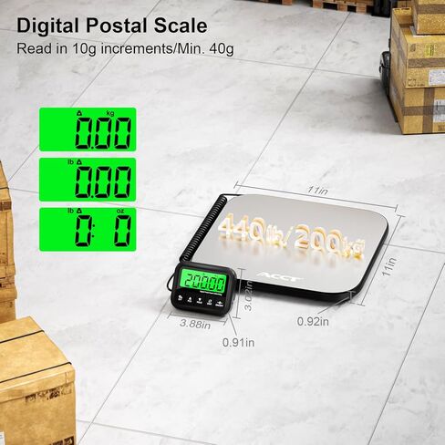 440lb Postal Scale - Industrial Shipping Scale with Stainless Steel Platform, Tare/Hold/Counting Function for Luggage, Package, Mail | lb/kg/lb:oz | Heavy Duty Scale with Battery & Charging Cable in Kuwait