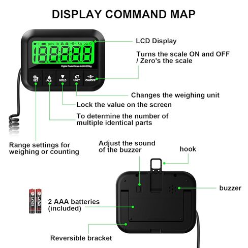 440lb Postal Scale - Industrial Shipping Scale with Stainless Steel Platform, Tare/Hold/Counting Function for Luggage, Package, Mail | lb/kg/lb:oz | Heavy Duty Scale with Battery & Charging Cable in Kuwait