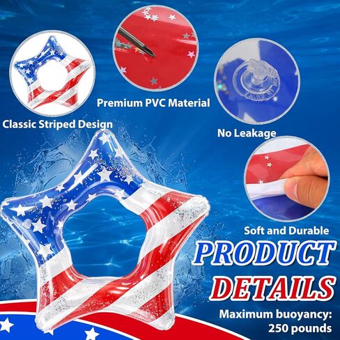 USA Inflatable Pool Floats - 35In American Flag Pool Tubes Patriotic Star Shaped Swim Rings Filled with Stars Confetti for Beach, Lake & Pool Summer Party Independence Memorial Day Decorations in Kuwait