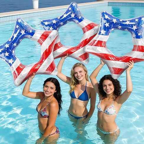 USA Inflatable Pool Floats - 35In American Flag Pool Tubes Patriotic Star Shaped Swim Rings Filled with Stars Confetti for Beach, Lake & Pool Summer Party Independence Memorial Day Decorations in Kuwait