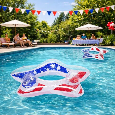 USA Inflatable Pool Floats - 35In American Flag Pool Tubes Patriotic Star Shaped Swim Rings Filled with Stars Confetti for Beach, Lake & Pool Summer Party Independence Memorial Day Decorations in Kuwait