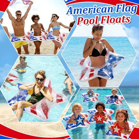 USA Inflatable Pool Floats - 35In American Flag Pool Tubes Patriotic Star Shaped Swim Rings Filled with Stars Confetti for Beach, Lake & Pool Summer Party Independence Memorial Day Decorations in Kuwait