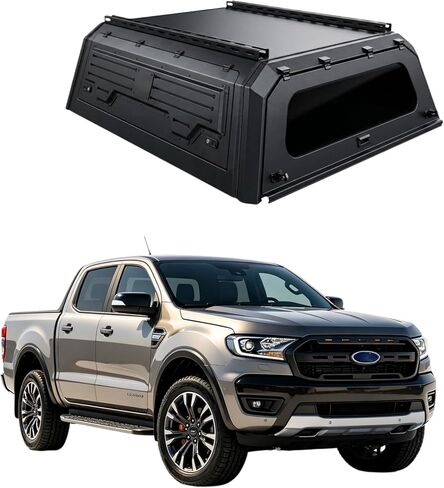 غطاء سرير علوي لشاحنة بيك اب صلبة متوافق مع Ranger 2019-2023 2024+ 2.3L/2.7L/3.0L 5FT 6FT قفل بدون مثقاب | بيك اب شاحنة توبر العربة شل (6FT) in Kuwait