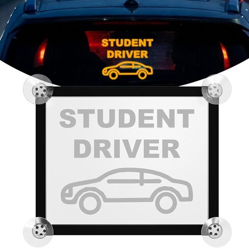 Student Driver LED Car Sign, New Driver Warning Sign, Amber Light Car Interior Accessories Suction Cup Mounted Gift for New Rookie Learner Drivers in Kuwait