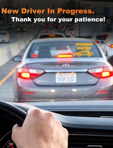 Student Driver LED Car Sign, New Driver Warning Sign, Amber Light Car Interior Accessories Suction Cup Mounted Gift for New Rookie Learner Drivers in Kuwait