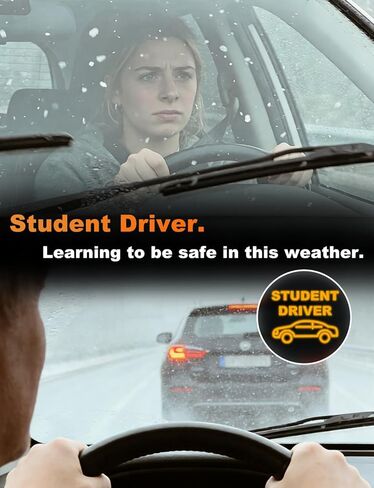 Student Driver LED Car Sign, New Driver Warning Sign, Amber Light Car Interior Accessories Suction Cup Mounted Gift for New Rookie Learner Drivers in Kuwait