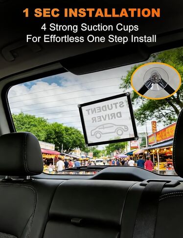 Student Driver LED Car Sign, New Driver Warning Sign, Amber Light Car Interior Accessories Suction Cup Mounted Gift for New Rookie Learner Drivers in Kuwait