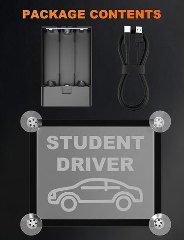 Student Driver LED Car Sign, New Driver Warning Sign, Amber Light Car Interior Accessories Suction Cup Mounted Gift for New Rookie Learner Drivers in Kuwait