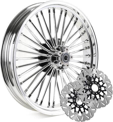 حافة عجلة أمامية من الكروم مقاس 21 × 3.5 من TOFR 36 شعاعًا سميكًا بدون أنبوب لدراجة Harley Touring 2009-2023 Road King Street Glide Road Glide Electra Glide Ultra Classic Ultra Limited + دوارات فرامل أمامية موجة 11.8 بوصة in Kuwait