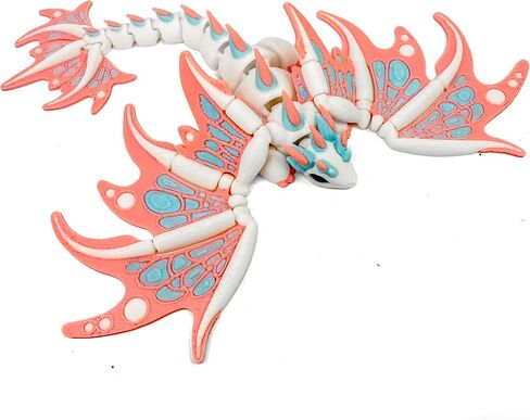 3D Printed Dragon with Movable Wings, 7" Flexible Articulated Dragon Figure - Bendable Fidget Toy for Stress Relief & Anxiety, Cool Desk Decor for Office Home (Pink) in Kuwait