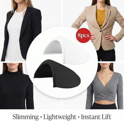 4 Pairs Set-in Shoulder Pads, Thickness 1.5cm Sewing Foam Pads Shoulder Pad Shoulder Enhancer for Women Men Blazer Suit Coat Jacket T-Shirt Clothes Suit Accessories (White, Black) in Kuwait