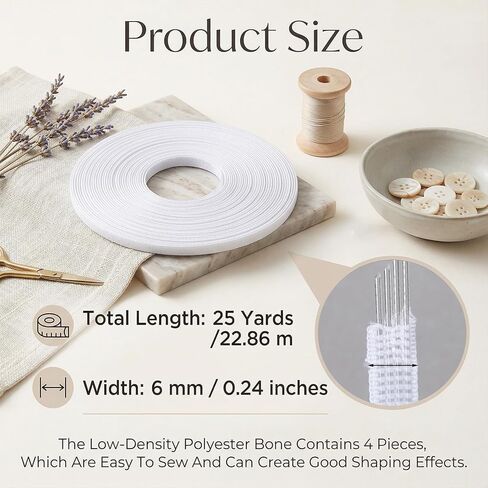 25 Yards Boning for Sewing, 6mm Sew-Through Low Density Plastic Boning Sewing Corset Bonings for Bridal Gowns Wedding Dress Evening Hats Crafts in Kuwait