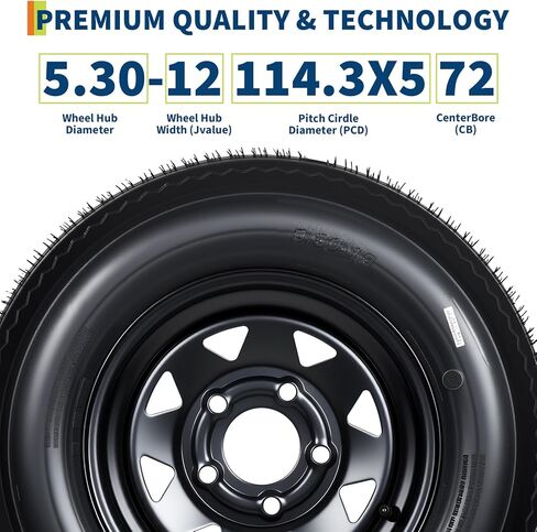 Garvee 2-Pack 5.30-12 5.30x12 530-12 Trailer Tires with 12" Rims, 5 Lug on 4.5" Bolt Pattern, 6PR Load Range C, Heavy Duty 5.30x12 5.3-12 Tires for Utility, Boat, Camper, Cargo Trailers in Saudi Arabia