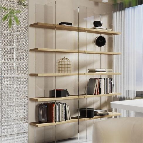 Storage Shelving Unit Simple Acrylic Floating Bookshelf Creative Solid Wood Floor Shelf, Living Display in Kuwait
