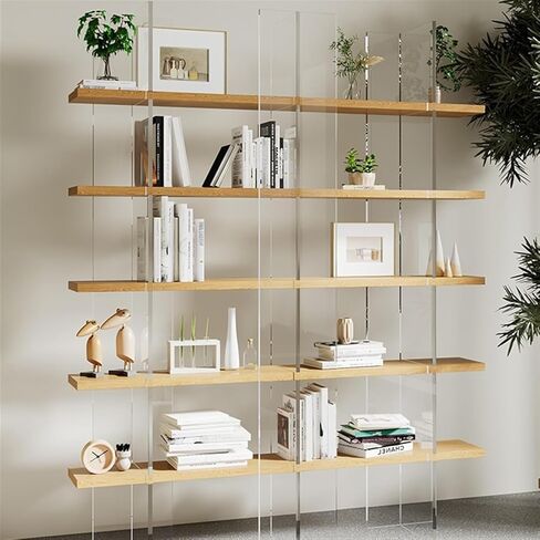 Storage Shelving Unit Simple Acrylic Floating Bookshelf Creative Solid Wood Floor Shelf, Living Display in Kuwait