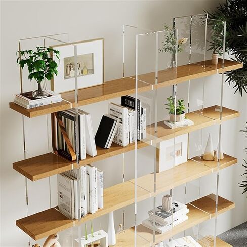 Storage Shelving Unit Simple Acrylic Floating Bookshelf Solid Wood Floor Shelf Living Room Display in Kuwait